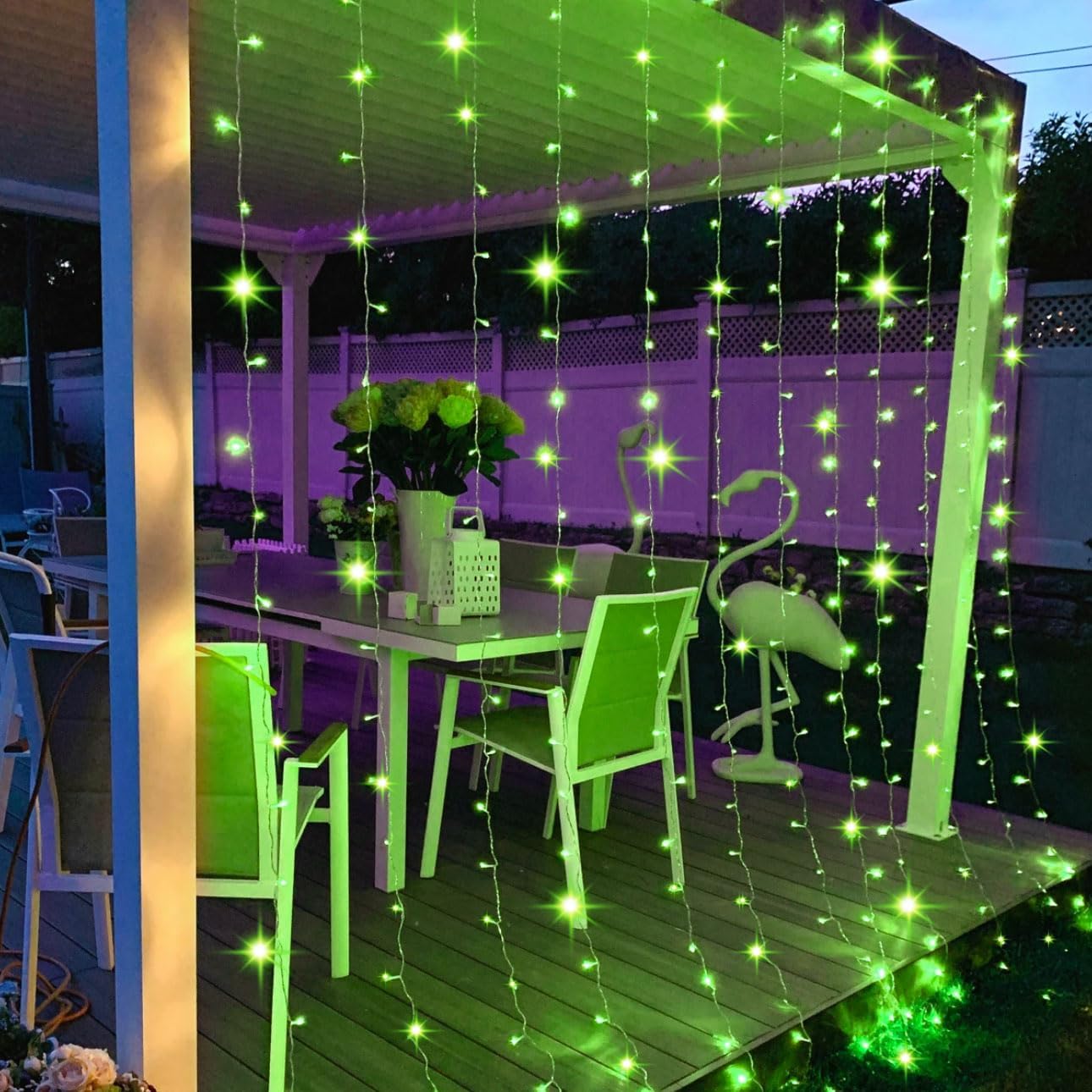 300LED Green Curtain Light with 8 Functions - LAMPHOME