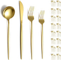 Evanda Gold Silverware Set 64 Piece Service for 16 - Titanium Gold