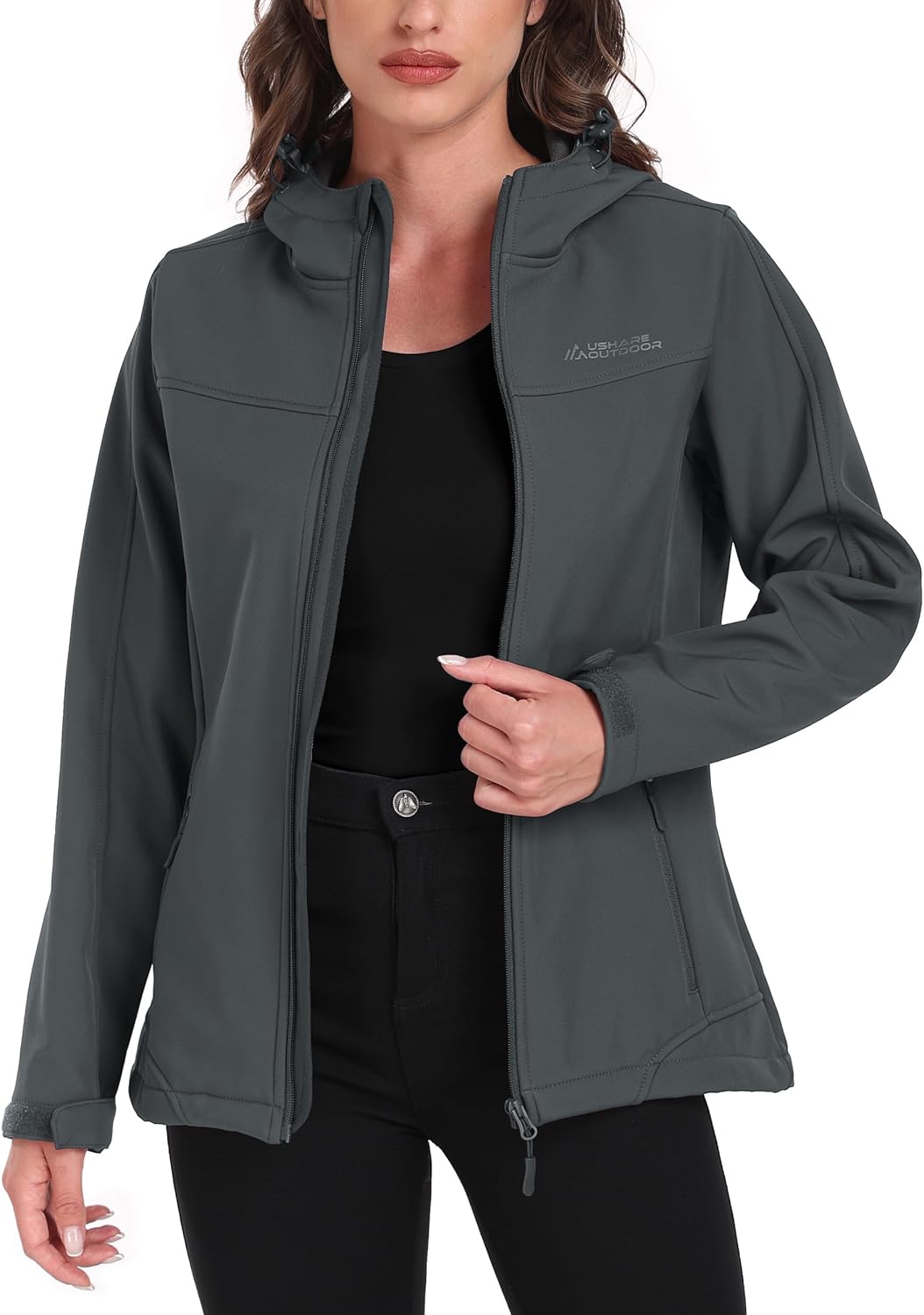 Softshell Jacket Women Waterproof Hood Lightweight Coat for Hiking