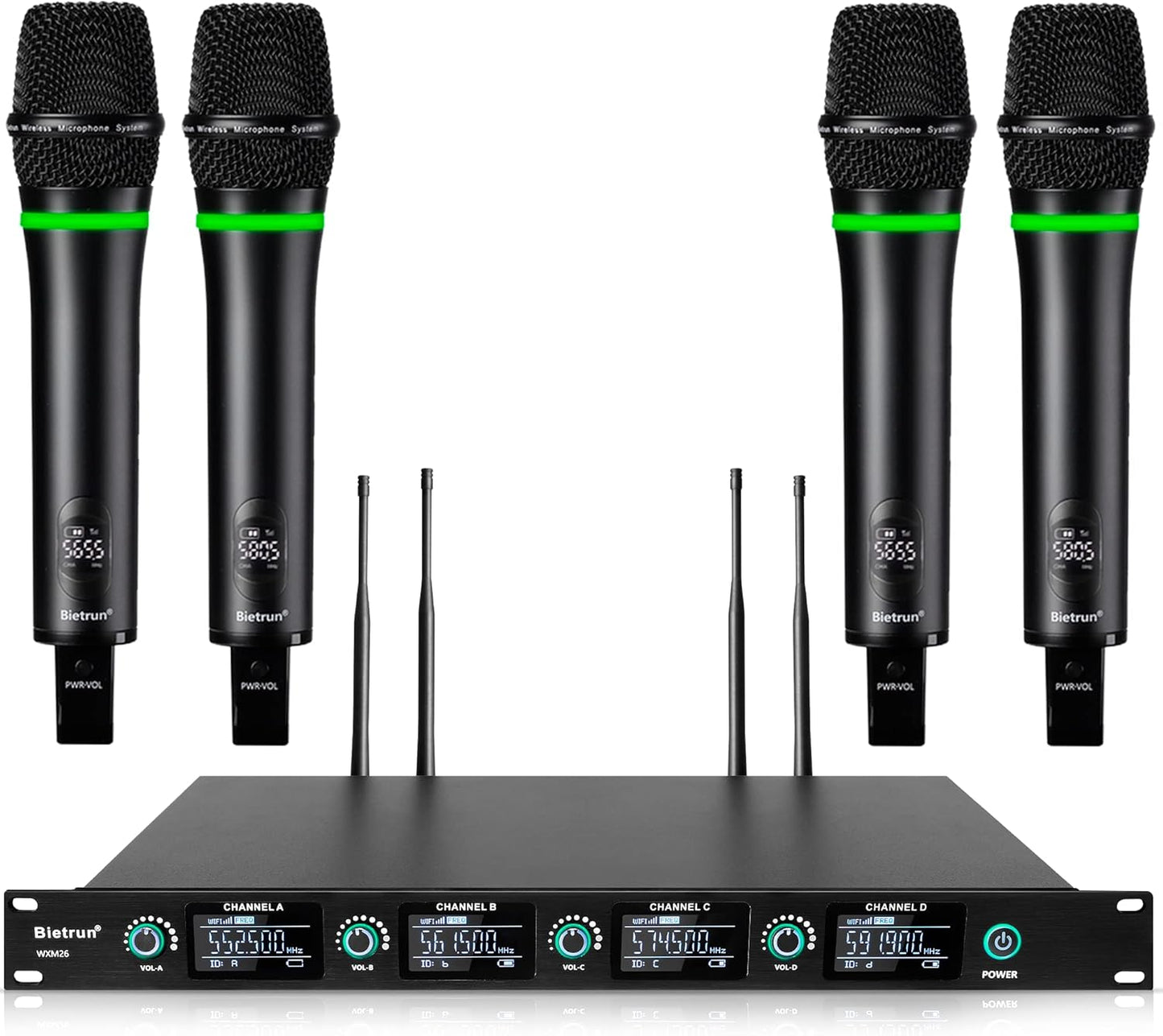 Bietrun 4-Channel Wireless Microphone System for Karaoke Fun