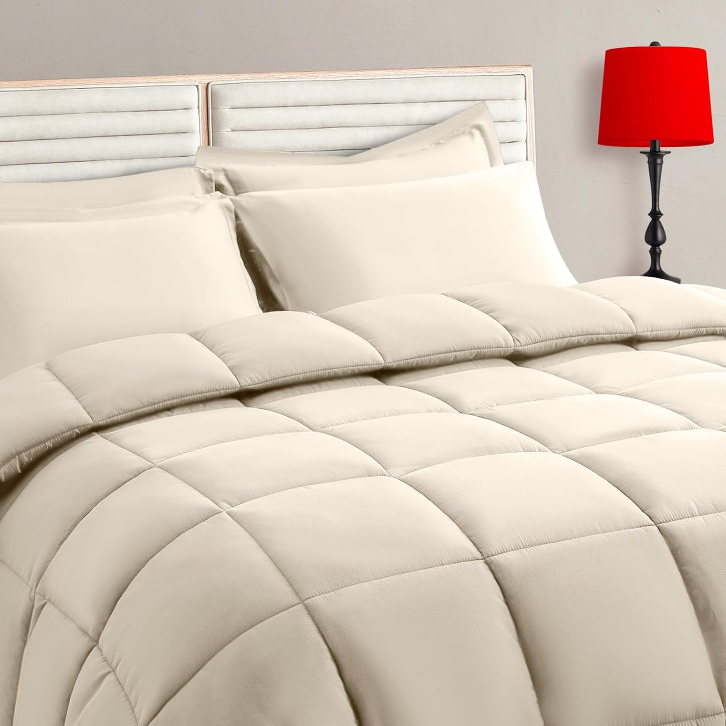 Light Beige Twin Size Comforter Set - 5 Pieces for Cozy Sleep