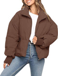 MEROKEETY Women's Winter Zip Puffer Jacket - Warm, Oversized Cropped