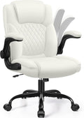 Leather Office Chair with Ergonomic Back Support - Compact Desk Seat