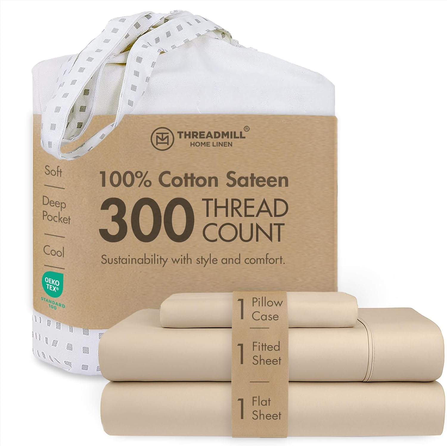 Threadmill Cotton Twin Sheet Set - Soft Breathable 3-Piece Set