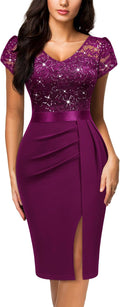Miusol Women's Classy V-Neck Sequin Lace Cocktail Dress - Elegant Fit
