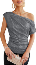 One Shoulder Sequin Sparkly Tops for Women - Elegant Party Wear