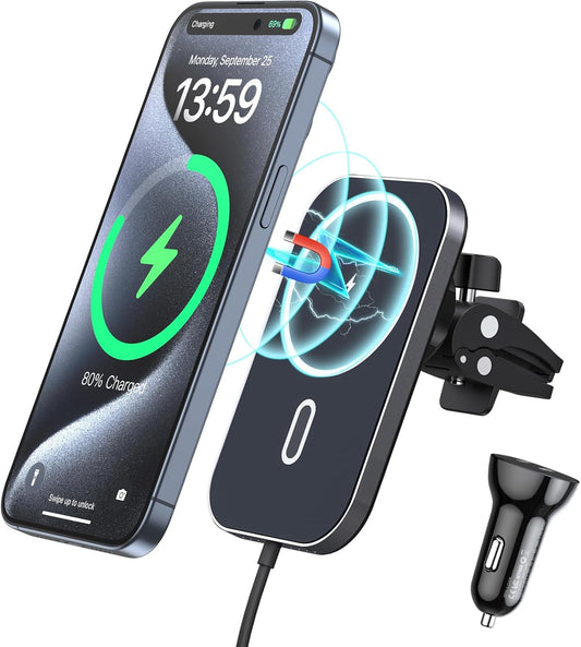 Mukiya MagSafe Car Mount Charger: Strong Magnet, 360 Rotation!