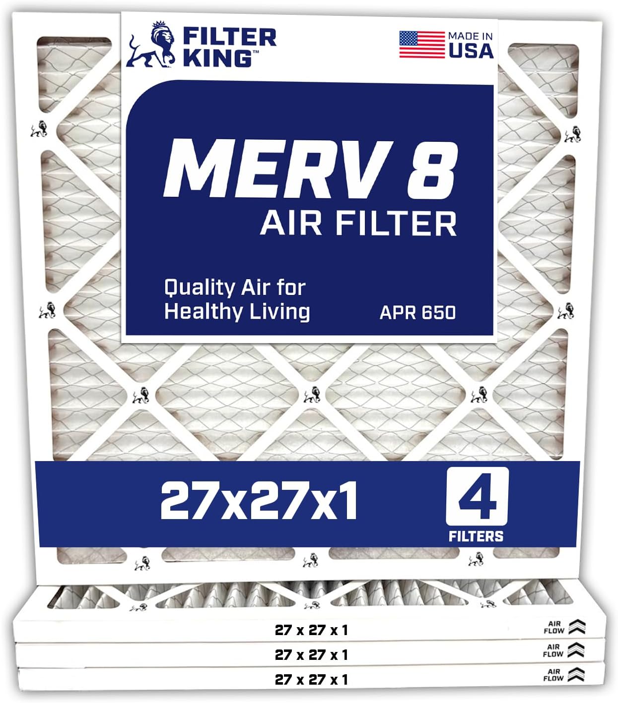 MERV 8 Air Filter 27x27x1 - 4-Pack for HVAC Systems