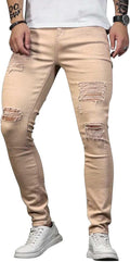 Men's Blue Slim Fit Ripped Skinny Jeans - Comfortable Stretch Denim