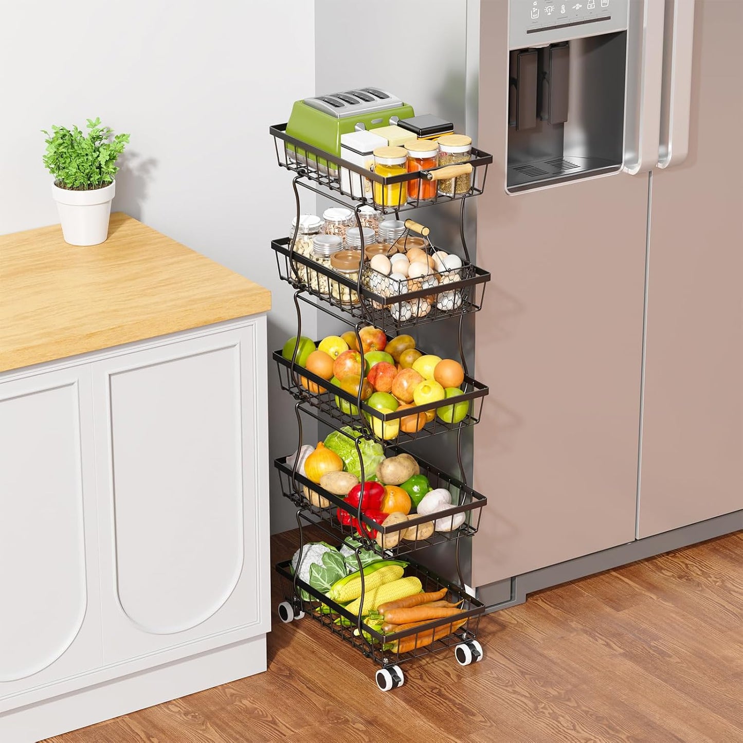 5 Tier Slim Fruit Basket for Kitchen Storage and Organization