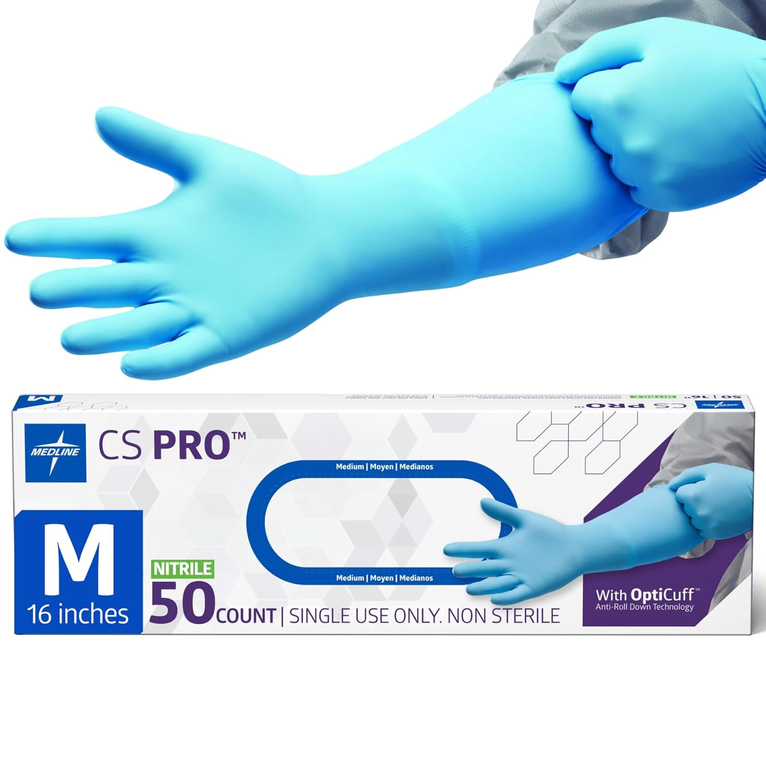 Medline CS Pro 16 Cuff Nitrile Exam Gloves for Extra Protection