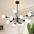 Sputnik Chandelier Black 12-Light Modern Ceiling Fixture - Mid Century