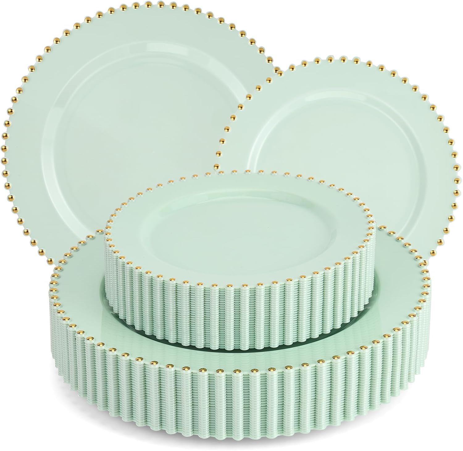 Elegant Green Plastic Plates with Gold Rim for Any Occasion