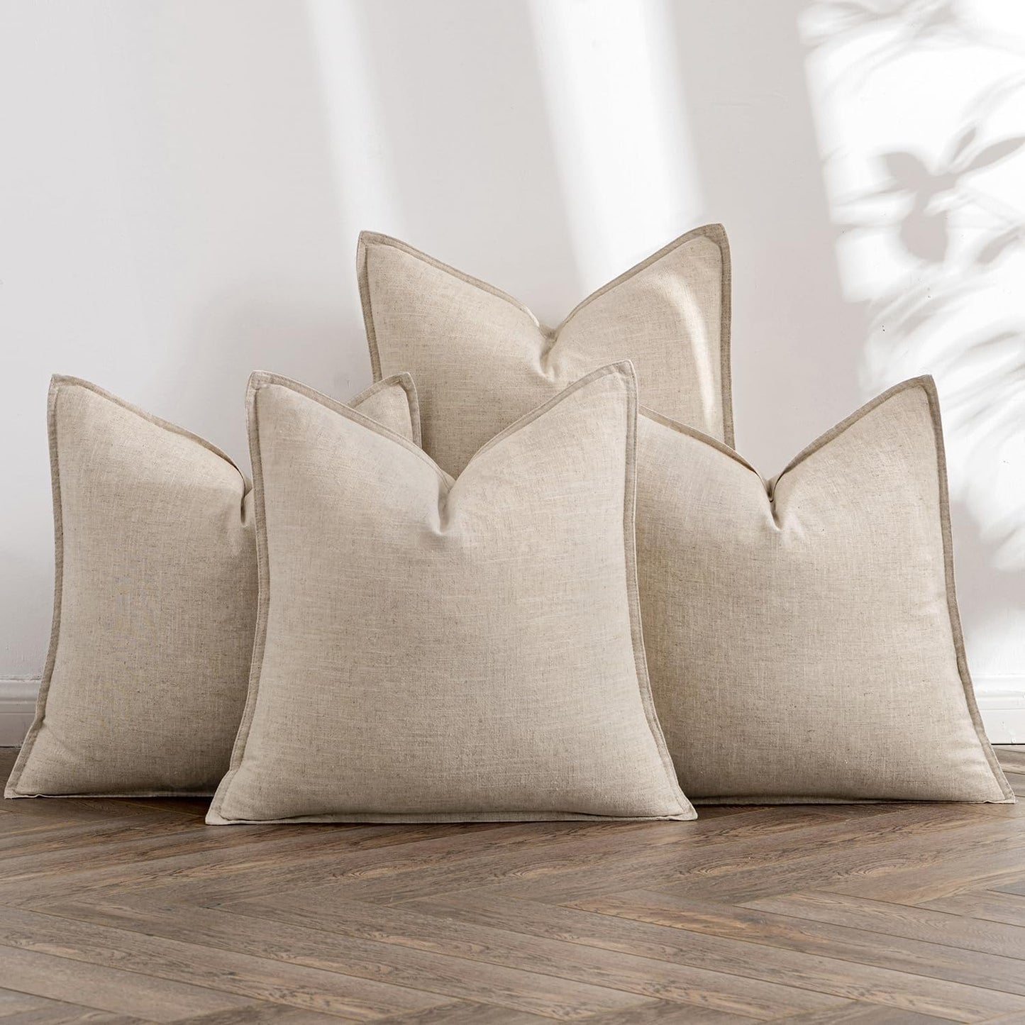 MIULEE Beige Linen Pillow Covers Pack of 4 for Home Decor