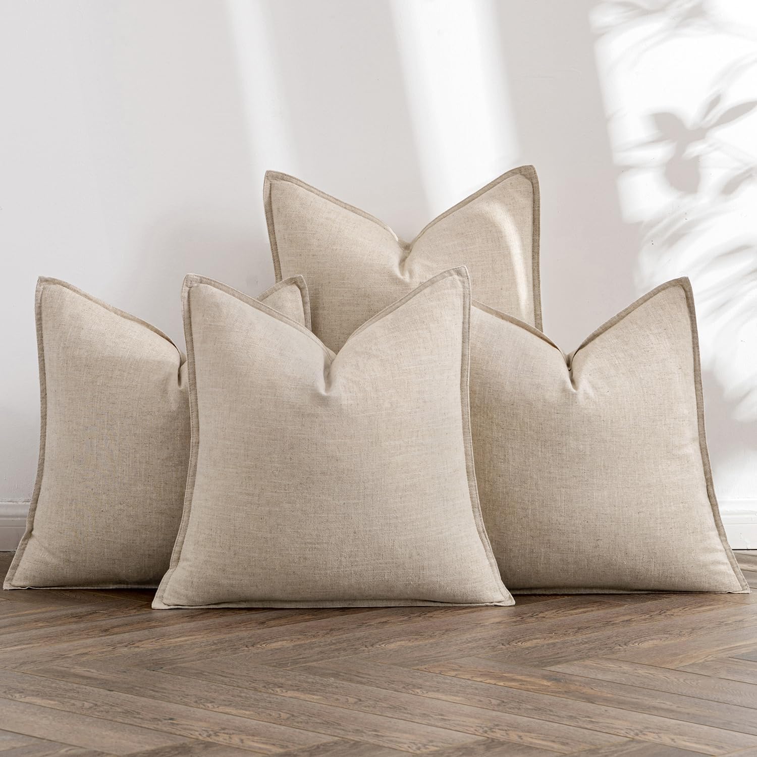 MIULEE Beige Linen Pillow Covers Pack of 4 for Home Decor