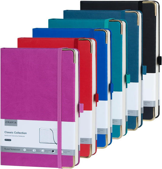 Premium 100 GSM A5 Journal 6-pk - PU Leather, College Ruled Notebooks - ONAVIA