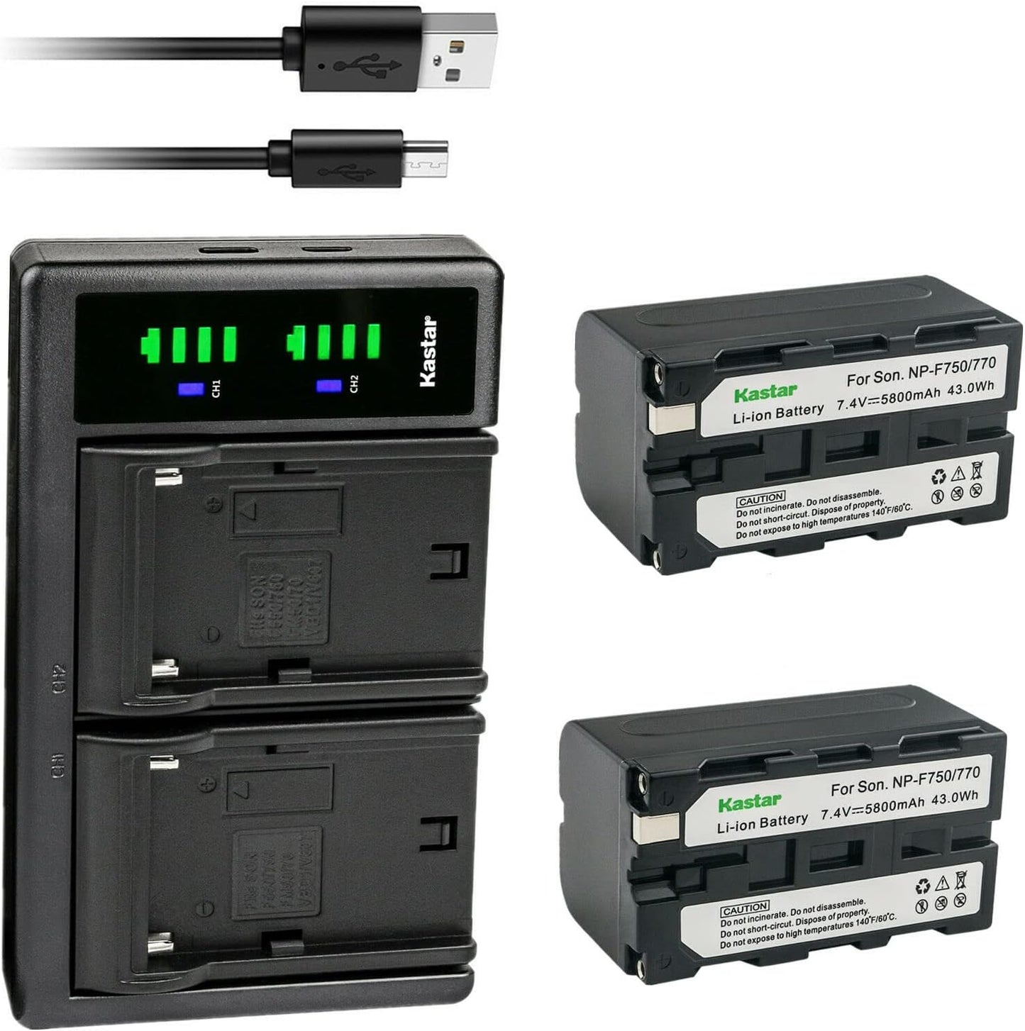 Kastar NP-F770 Battery 2-Pack with USB Charger for MixPre Series
