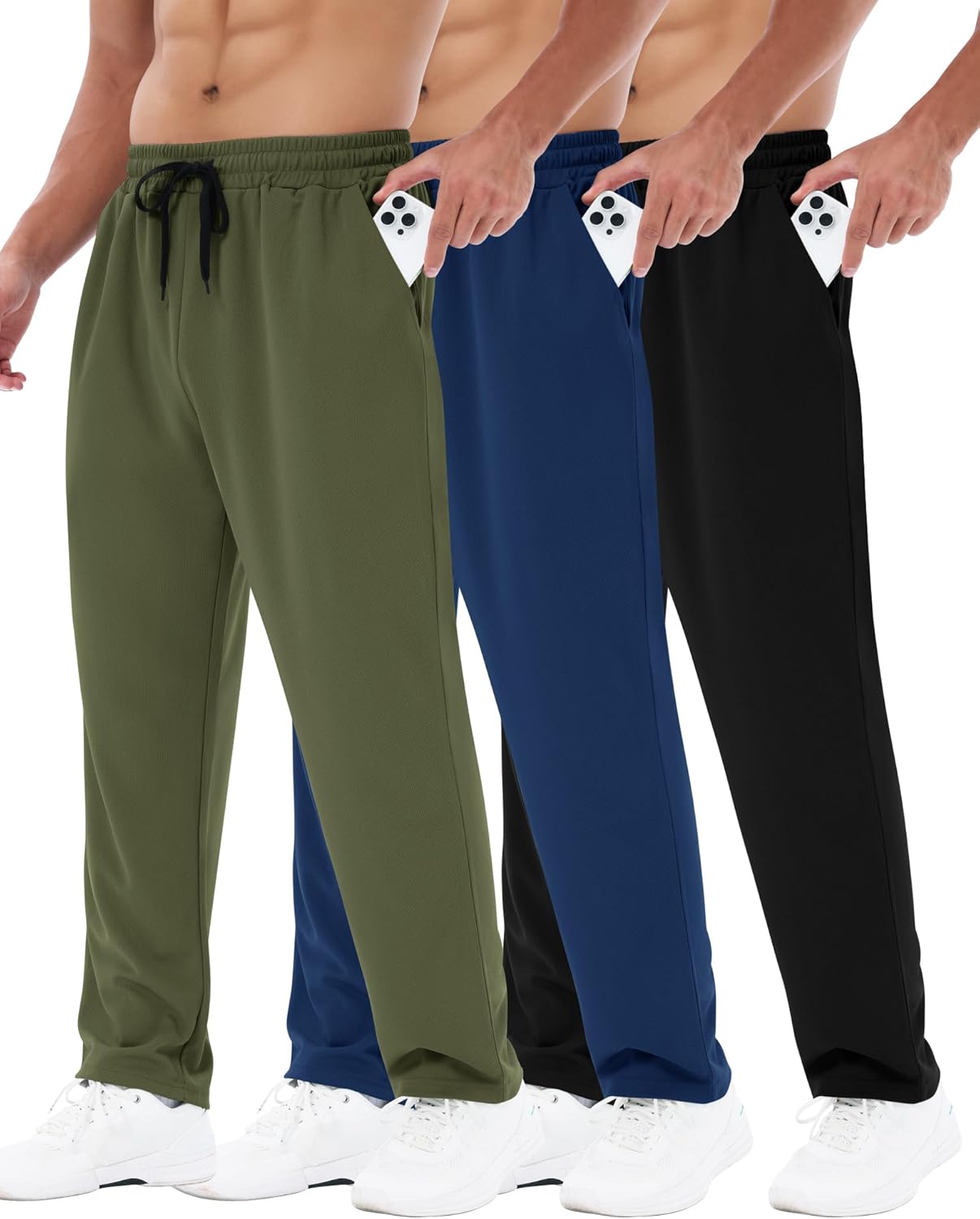 3 Pack Mens Sweatpants with Pockets for Gym and Casual Wear