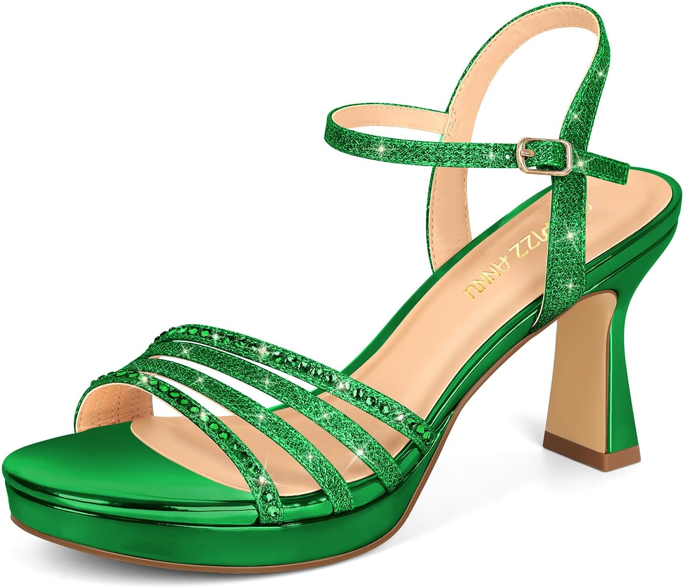 PIZZ ANNU Women's Platform Heels with Sparkly Rhinestones