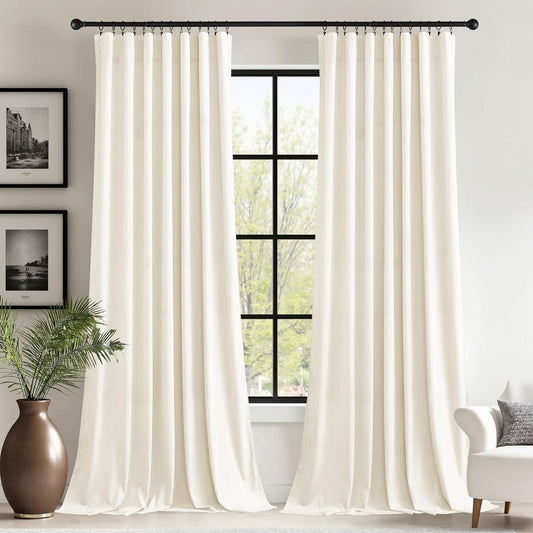 StangH Ivory Velvet Curtains for Sliding Door Elegant Decor