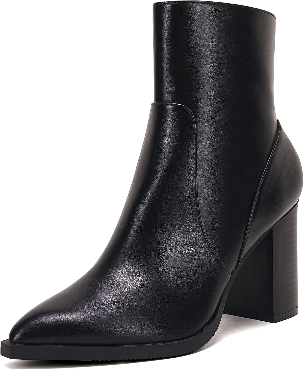 LAICIGO Women's Pointed Toe Ankle Boots with Chunky Heel