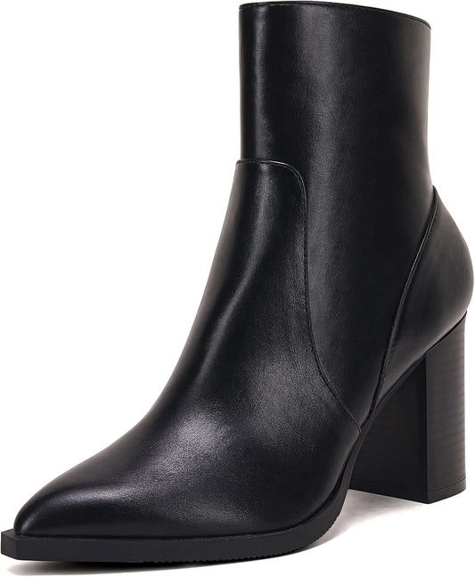 LAICIGO Women's Pointed Toe Ankle Boots with Chunky Heel