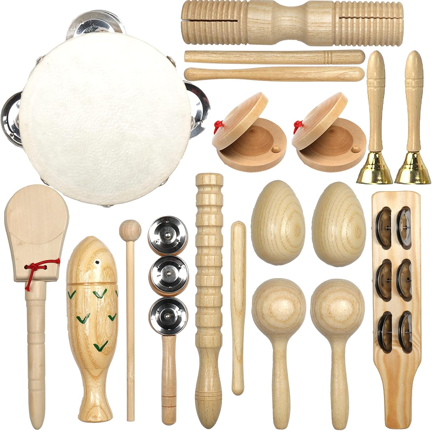 Musical Instruments Set with 15PCS Natural Wooden Percussion