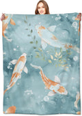Koi Fish Blanket Gentle Aqua Tones Throw Blanket - Lightweight Cozy