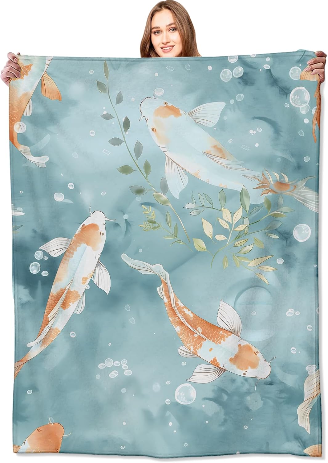 Zen Aqua Koi Fish Blanket - Cozy Birthday Gift 50x60in