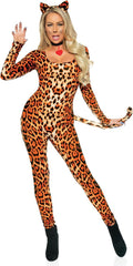 Leg Avenue Women's Cougar Costume Catsuit Set - Sexy Leopard Look