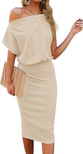 MEROKEETY Off The Shoulder Midi Dress - Slim Ribbed Bodycon