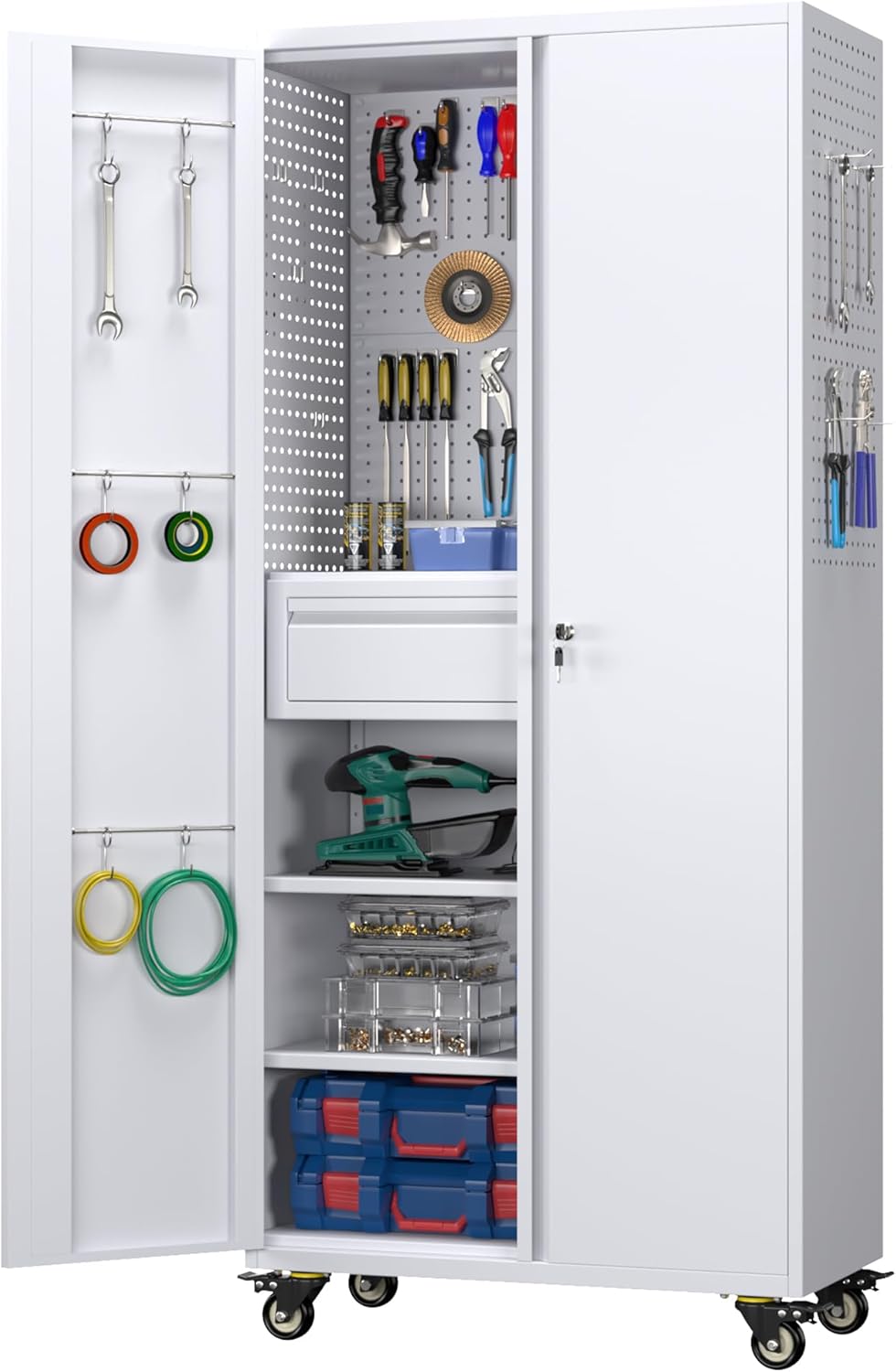 Aobabo Metal Storage Cabinet with Wheels for Versatile Use