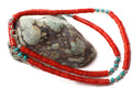 Red Bamboo Coral Heishi and Turquoise 4mm Rondelle Necklace - Choker