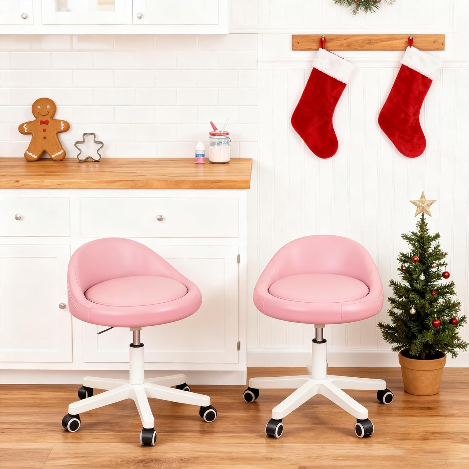 Rolling Stool Set of 2 with Ergonomic Swivel Seat and Height Adjust