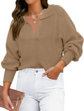 Women's Ribbed Knit V Neck Pullover Sweater - Comfy Fall Jumper