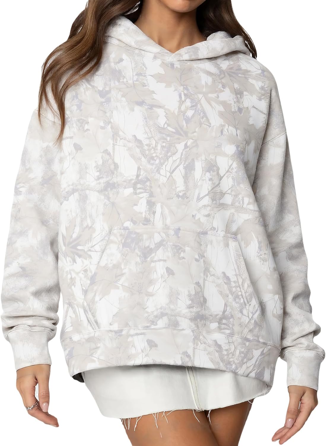 Camo Hoodie Womens Oversized Maple Leaf Fleece Sweatshirt