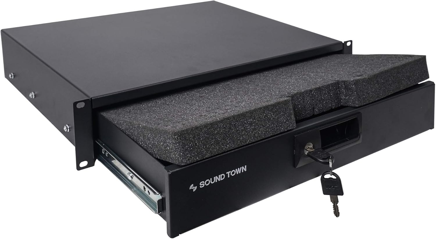 Sound Town 19-inch 2U Locking Rack Drawer for Secure Storage
