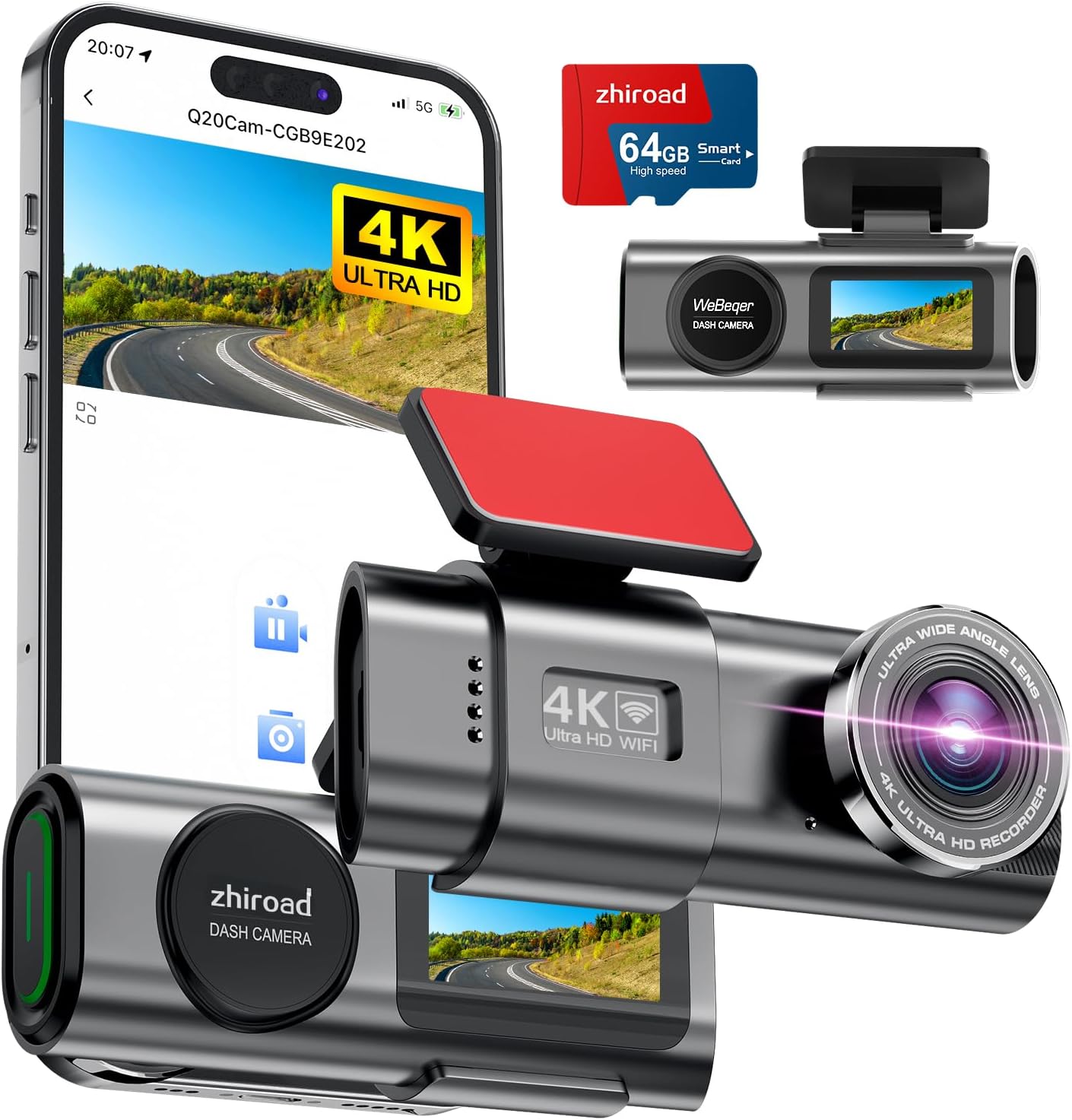 4K WiFi Dash Cam: 170 Wide Angle, Night Vision