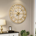 Large Wall Clock 24 in Gold - Silent Metal Round Clock