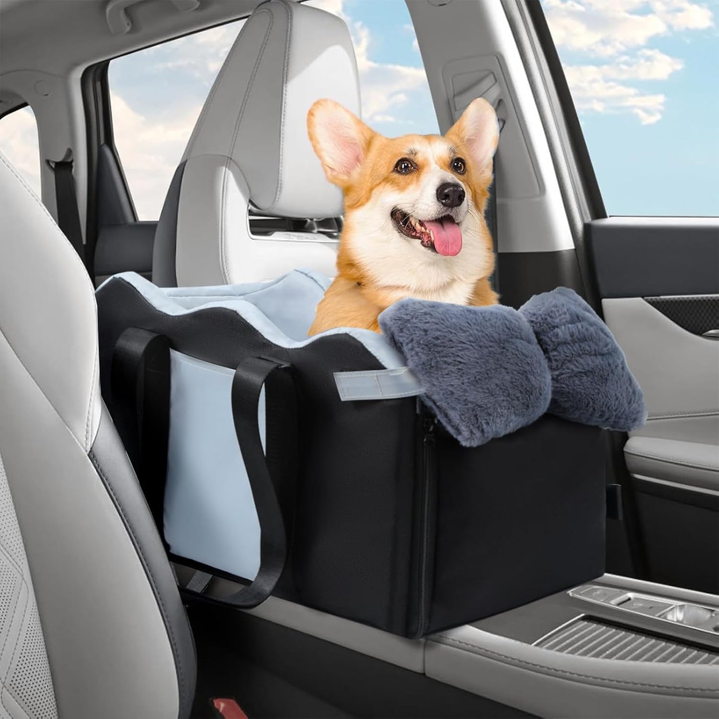 Center Console Dog Car Seat for Small Dogs with Safety Belt