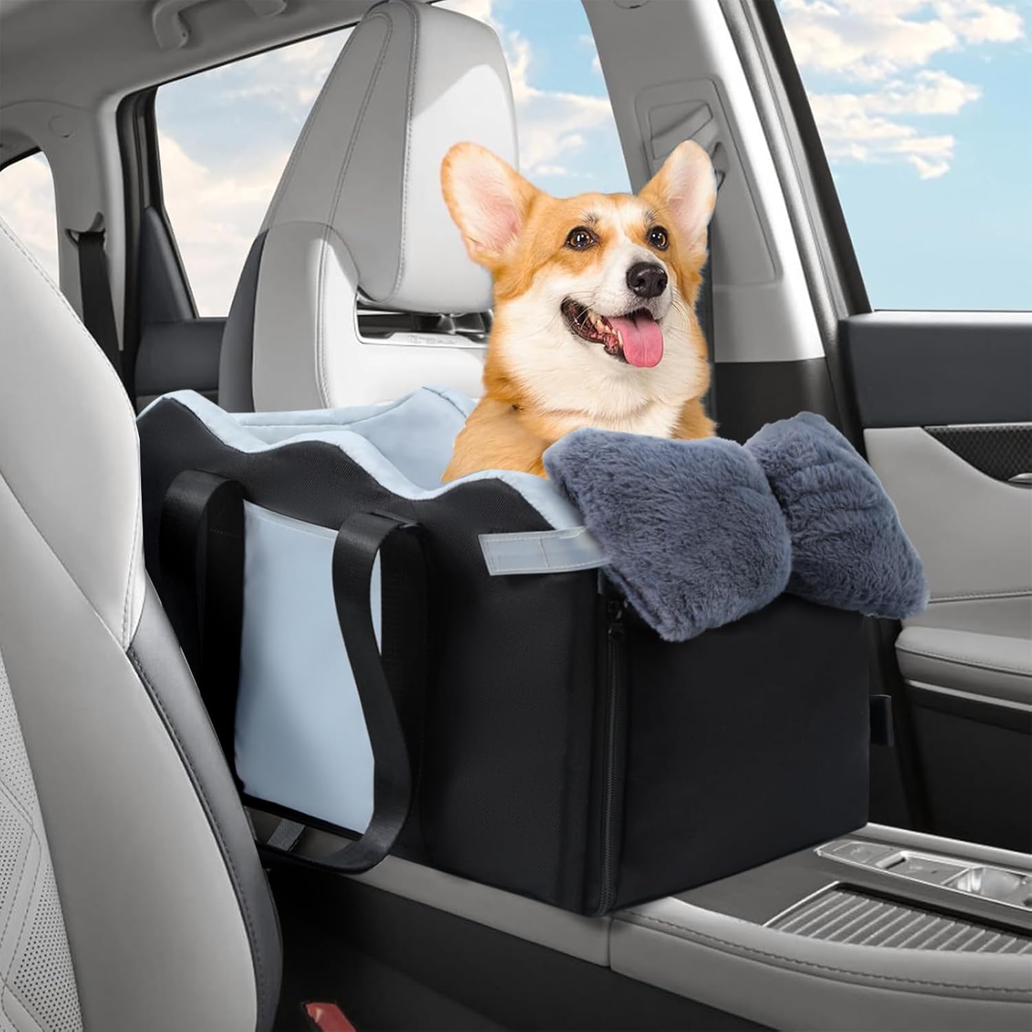 Center Console Dog Car Seat for Small Dogs with Safety Belt