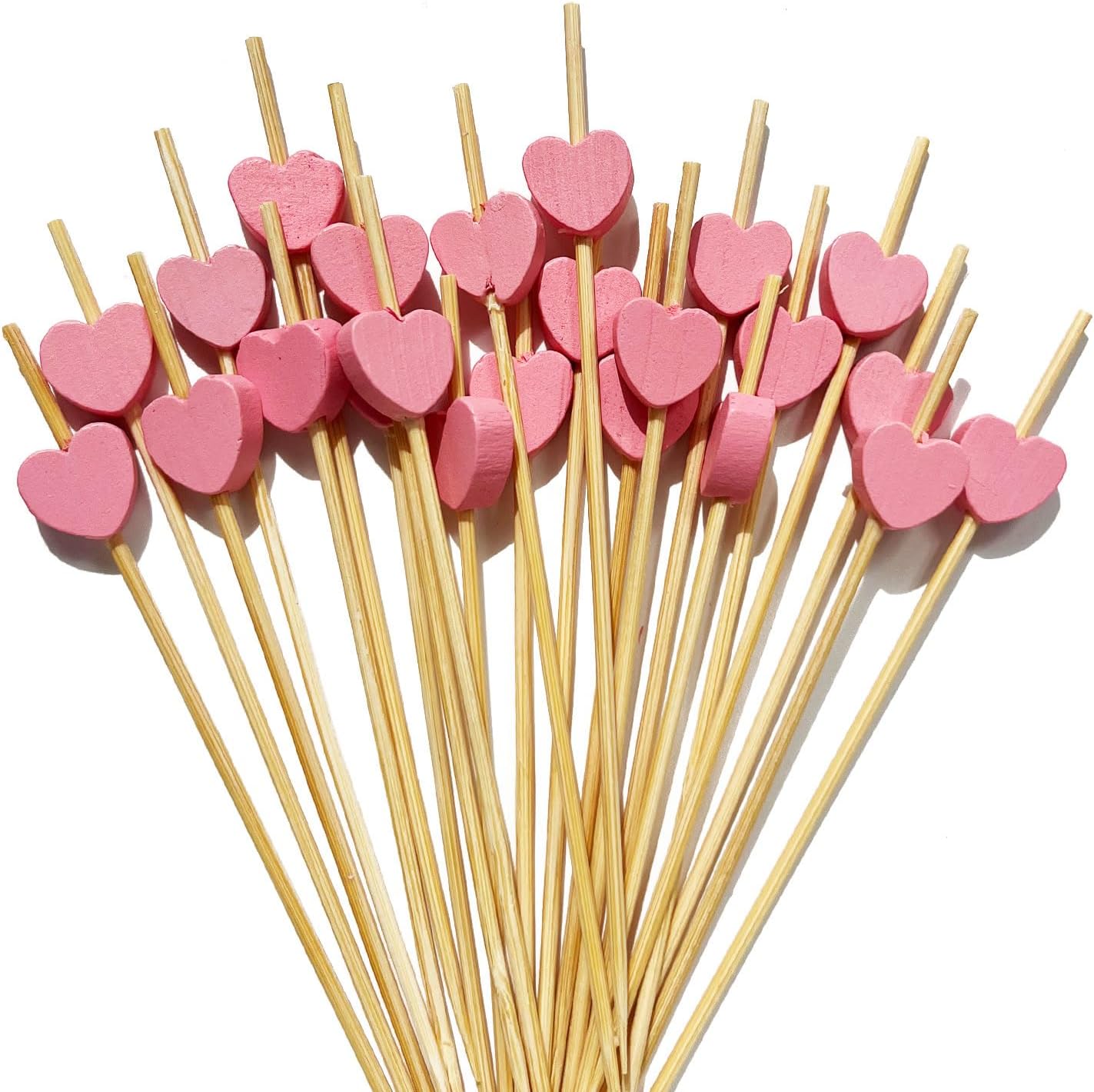Valentine's Day Bamboo Heart Picks, 100 PCS