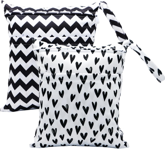 Asenappy Wet Dry Bag: Reusable & Waterproof with Dual Pockets - Black Heart