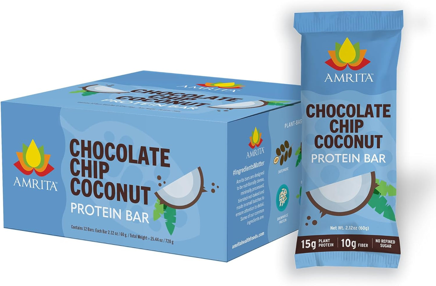 Amrita Chocolate Chip Coconut Protein Bars - Plant-Powered Energy Boost