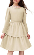 Girls Sparkly Glitter Puff Sleeves Layer Dress with Belt - Fall Party