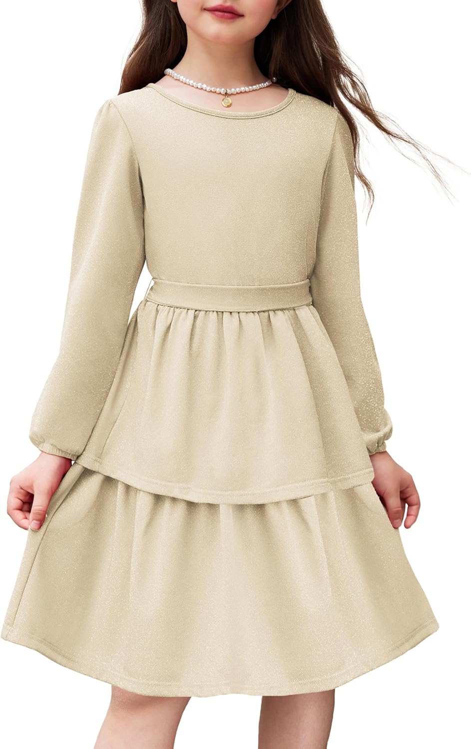 Arshiner Girls Dress Fall Sparkly Glitter Puff Sleeves Layer Party