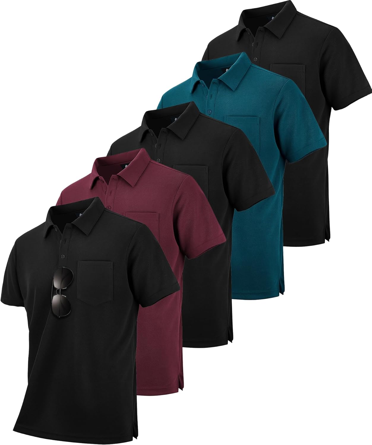 SCODI 5 Pack Mens Pocket Polo Shirts for Casual and Work Use
