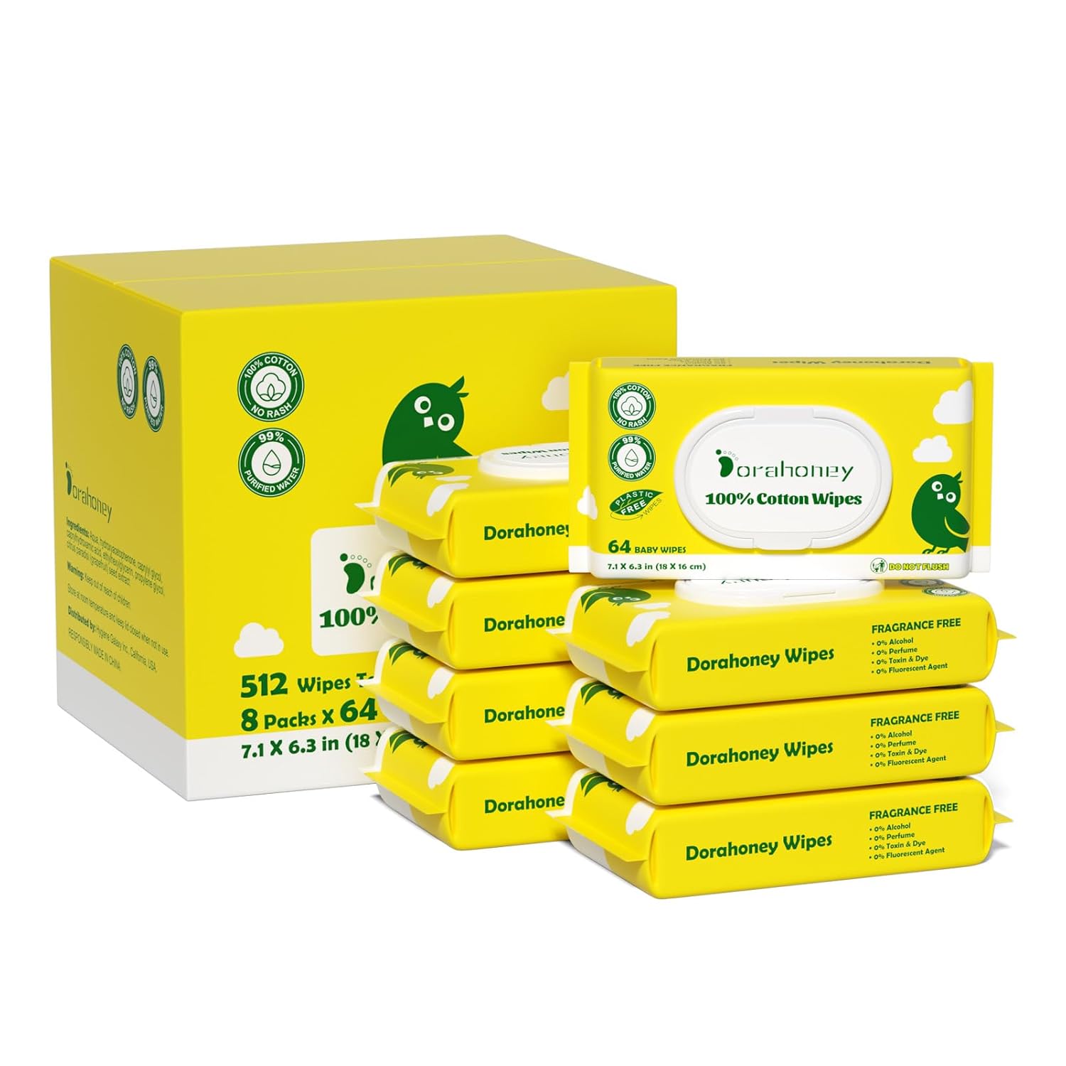 100% USA Cotton Baby Wipes for Sensitive Skin - 512 Count