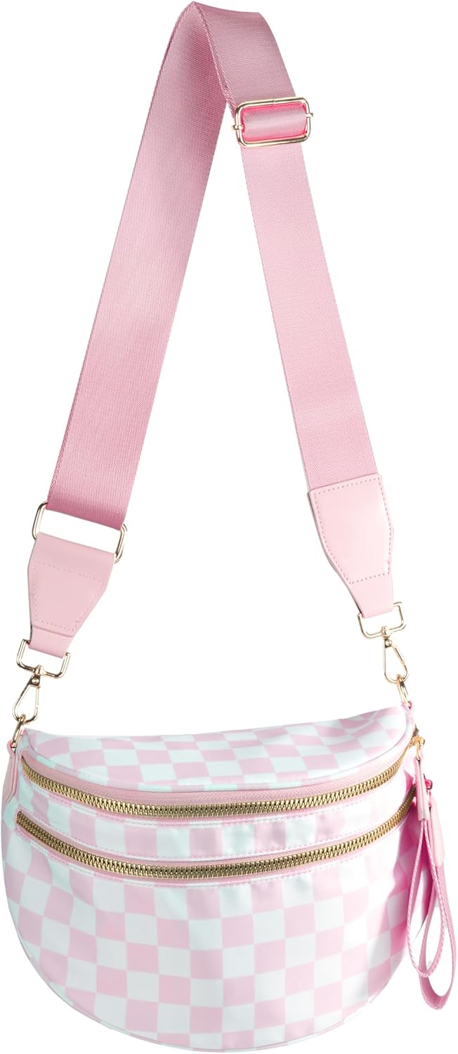 Spacious Checkered Nylon Crossbody Bag for Stylish Women