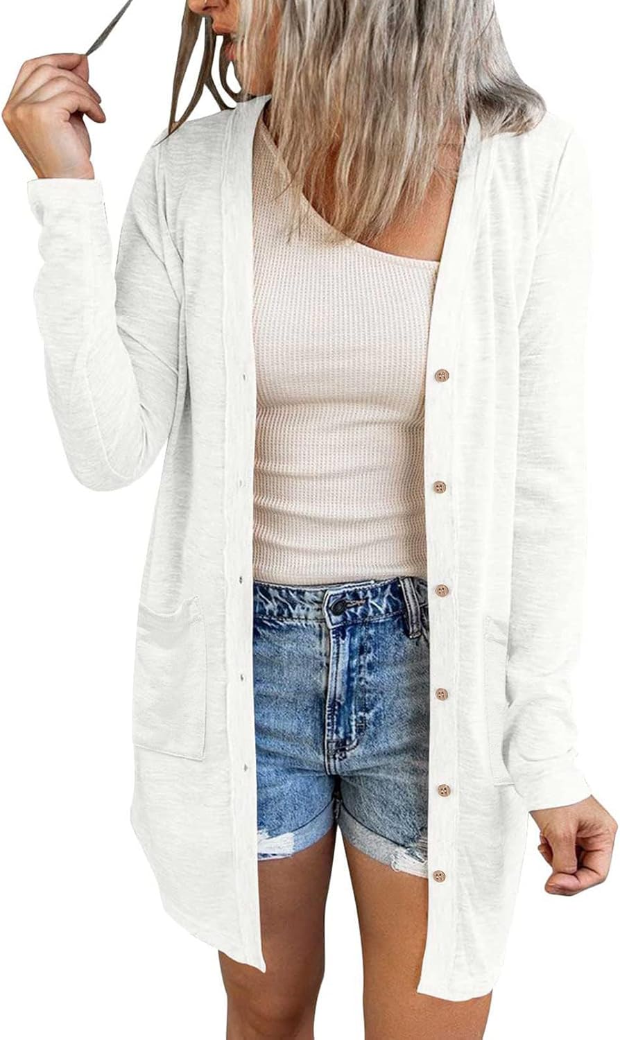MEROKEETY Women's Open Front Cardigan with Pockets for Style